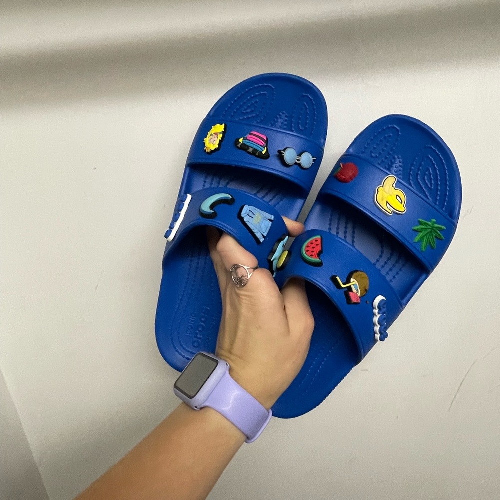 Blue double strap slides crocs m8 w10